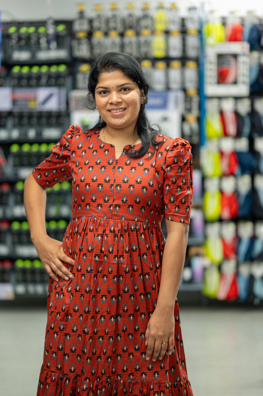 Maroon Butta Dress With Center Zip