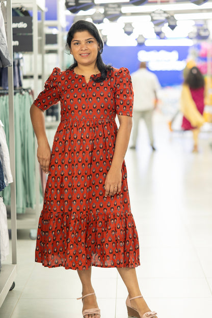 Maroon Butta Dress With Center Zip