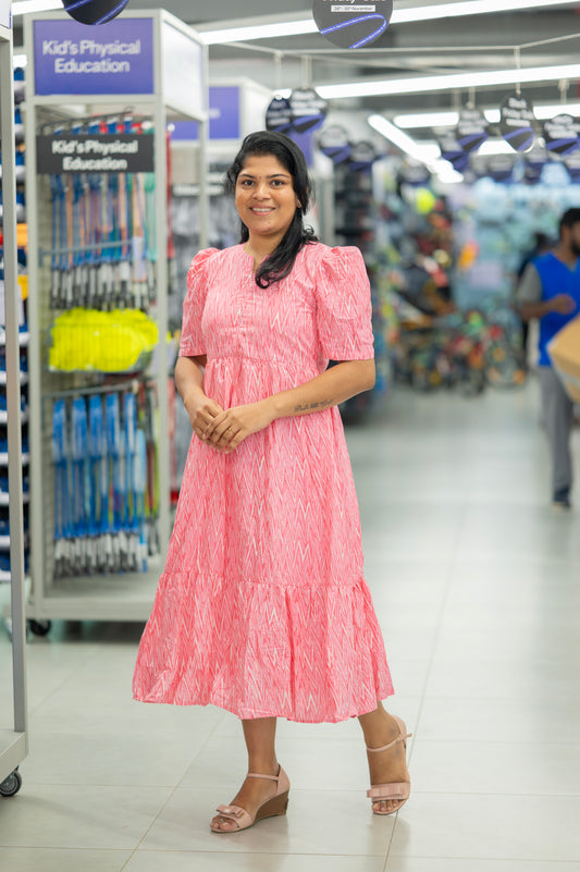 Pink Zig Zag Dress With Center Zip
