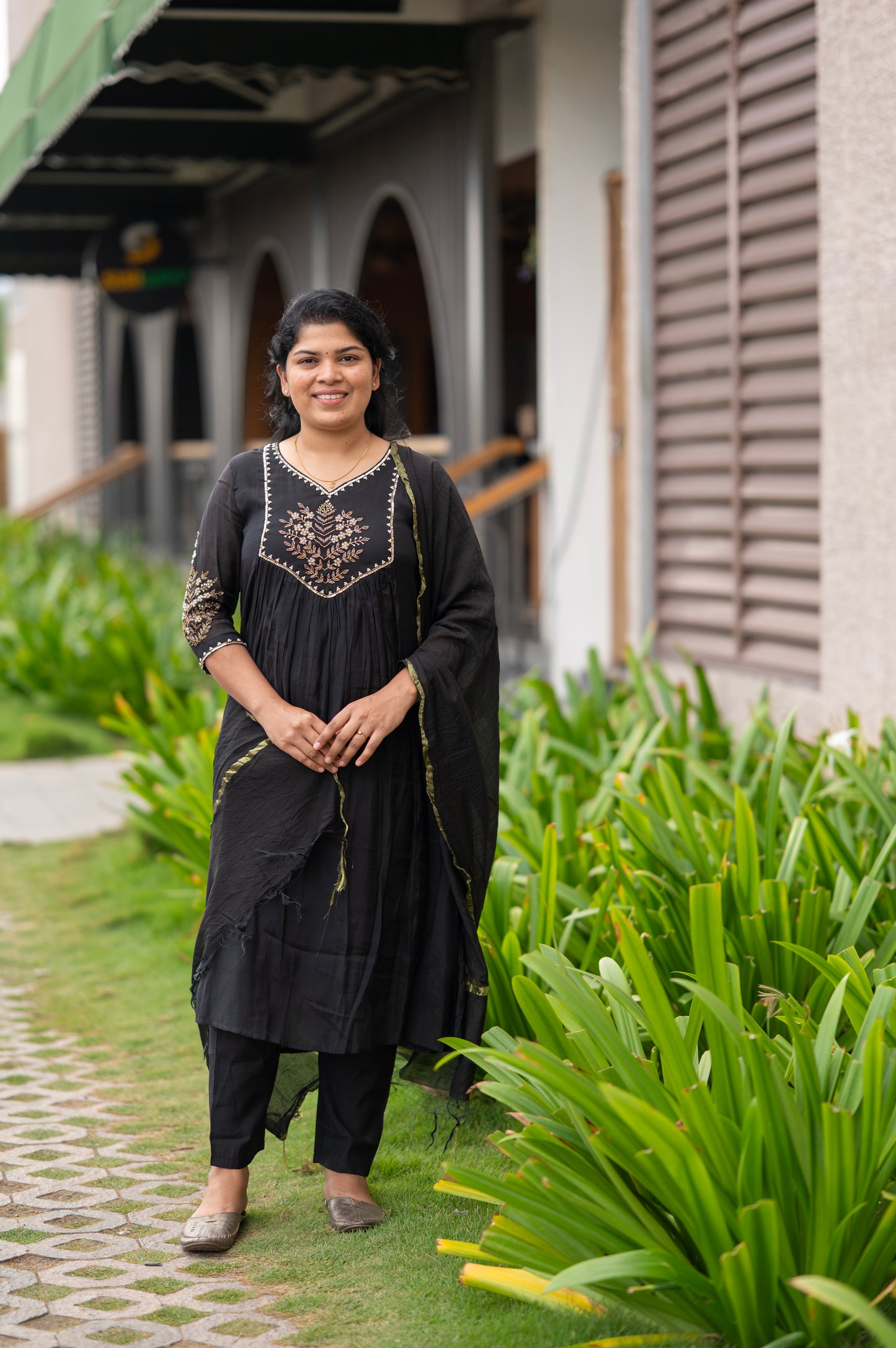 Black Sequins Mul Chanderi Suit Set