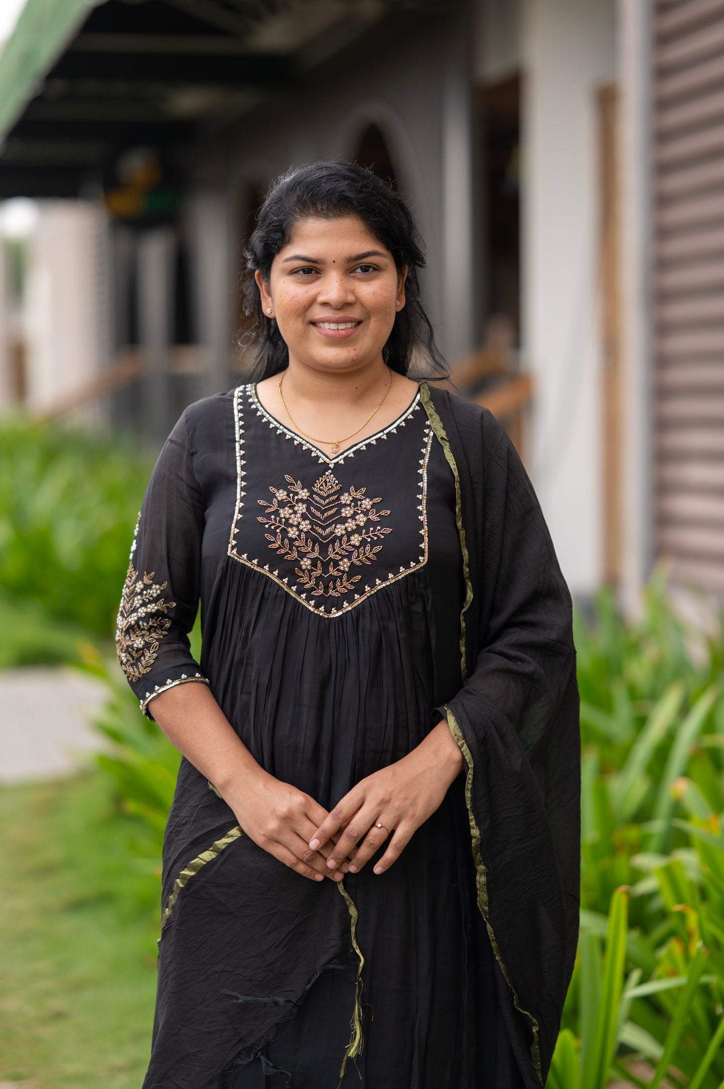 Black Sequins Mul Chanderi Suit Set