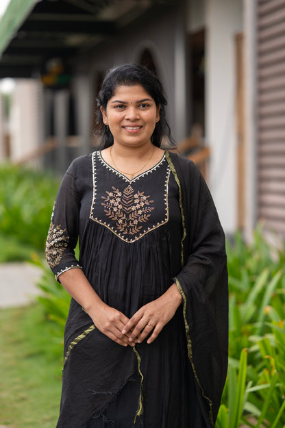 Black Sequins Mul Chanderi Suit Set