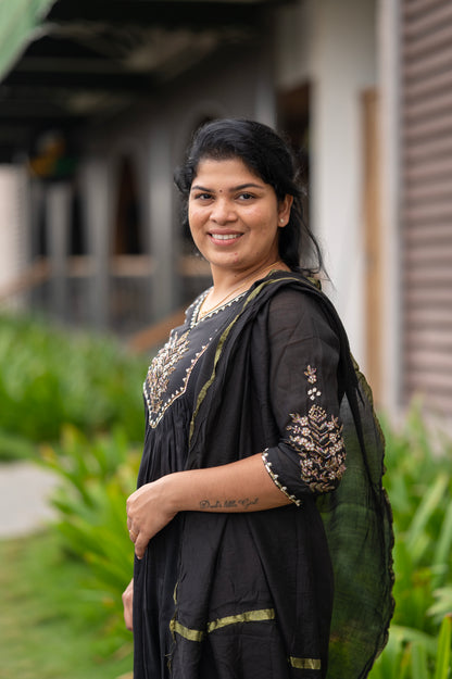 Black Sequins Mul Chanderi Suit Set