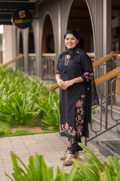 Black Floral Suit Set