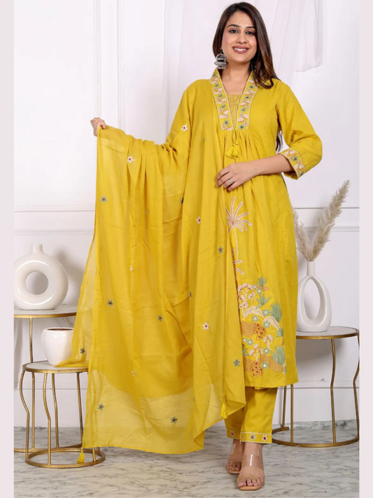 Yellow Embroidered dobby set