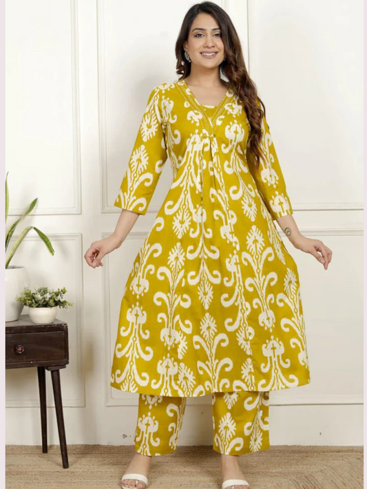 Yellow ikkat cord set
