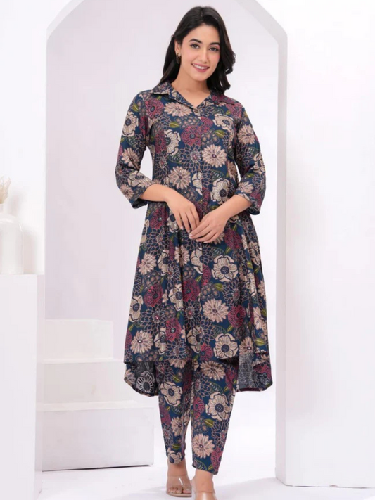 Maroon floral cord set