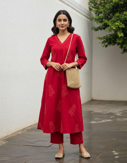 Red Leaf Kurti And Pants