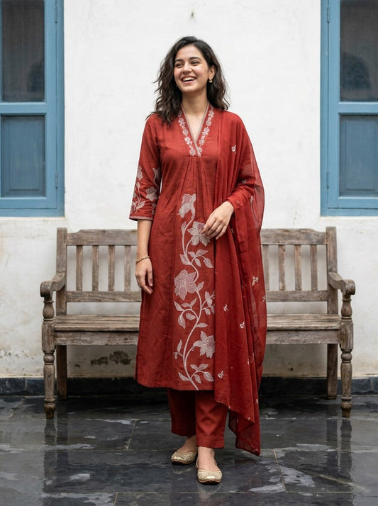 Rust Embroidered Suit Set